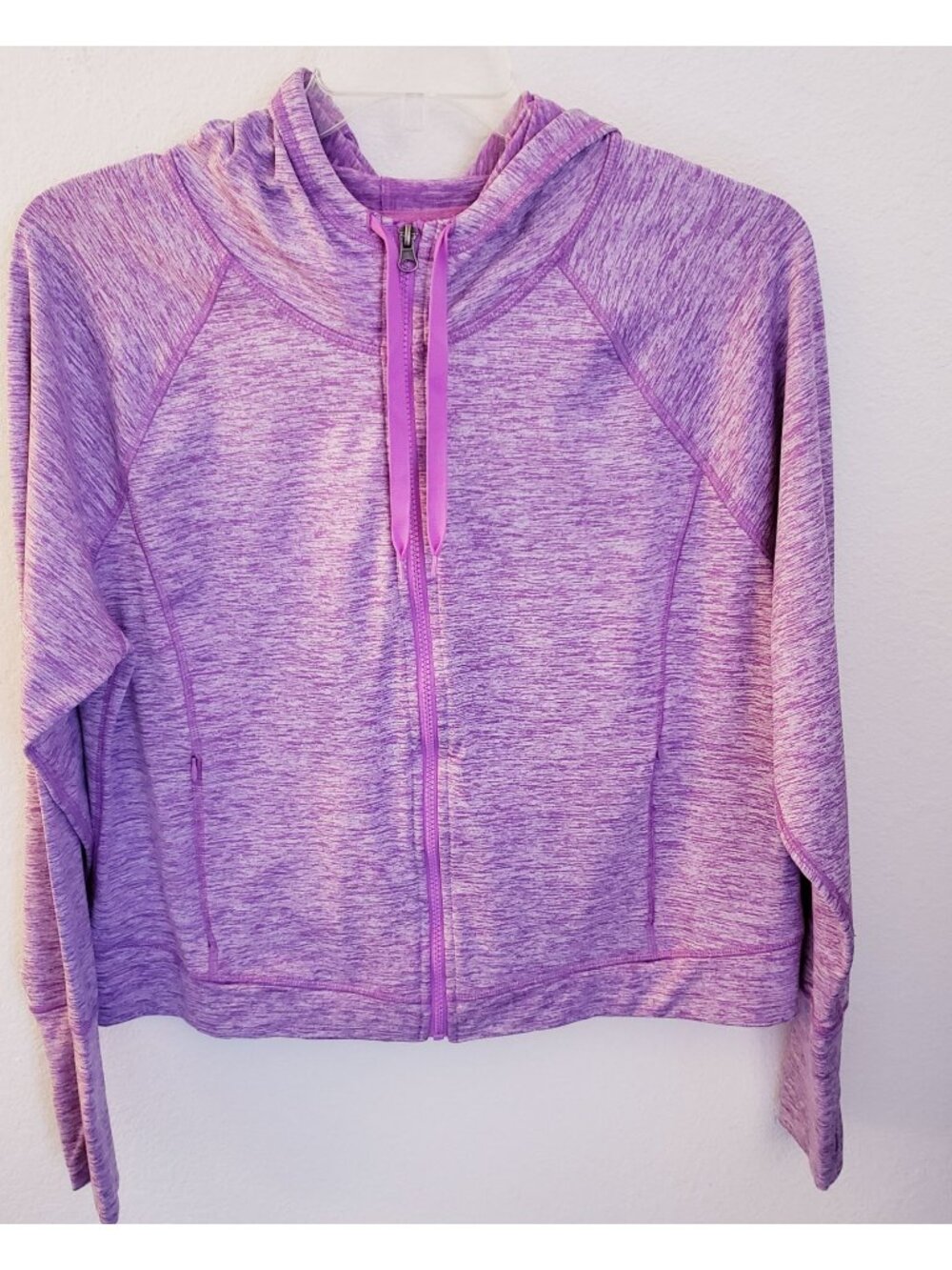 Champion Lavender Zip Front Hooded Jacket Zip Pockets Thumb Holes XXL EUC